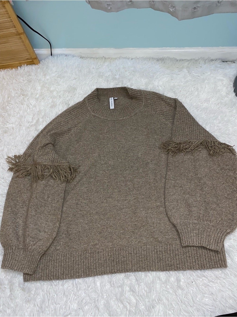 Grace & Karma tan mock turtleneck sweater with fringe woman’s size 3X EUC